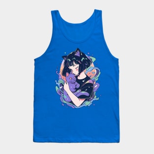 ‘80 anime style cat eared girl and a cat Tank Top